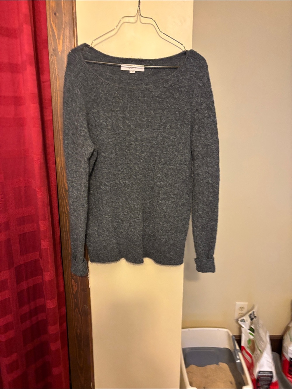 LOFT Heathered Gray Scoop Neck Sweater